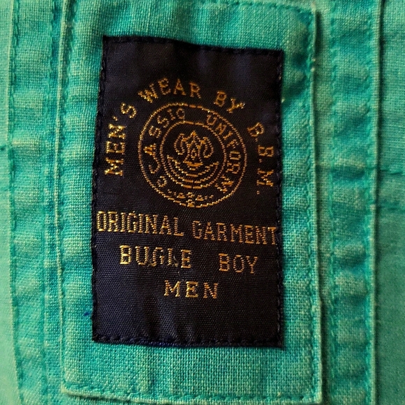 Vintage 90s Bugle Boy short sleeves,  Button down shirt, Aqua Blue Large for men - Picture 4 of 16